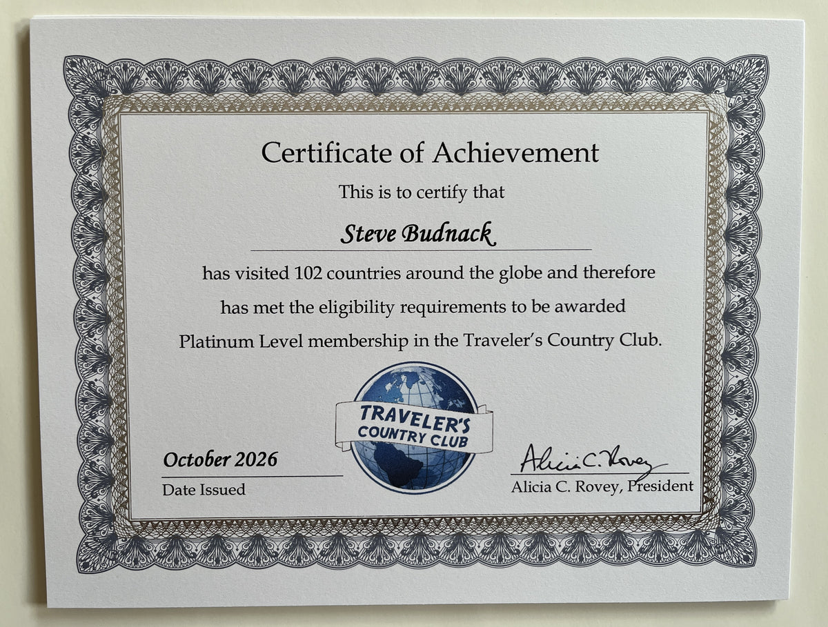 Traveler's Country Club Membership and Certificate