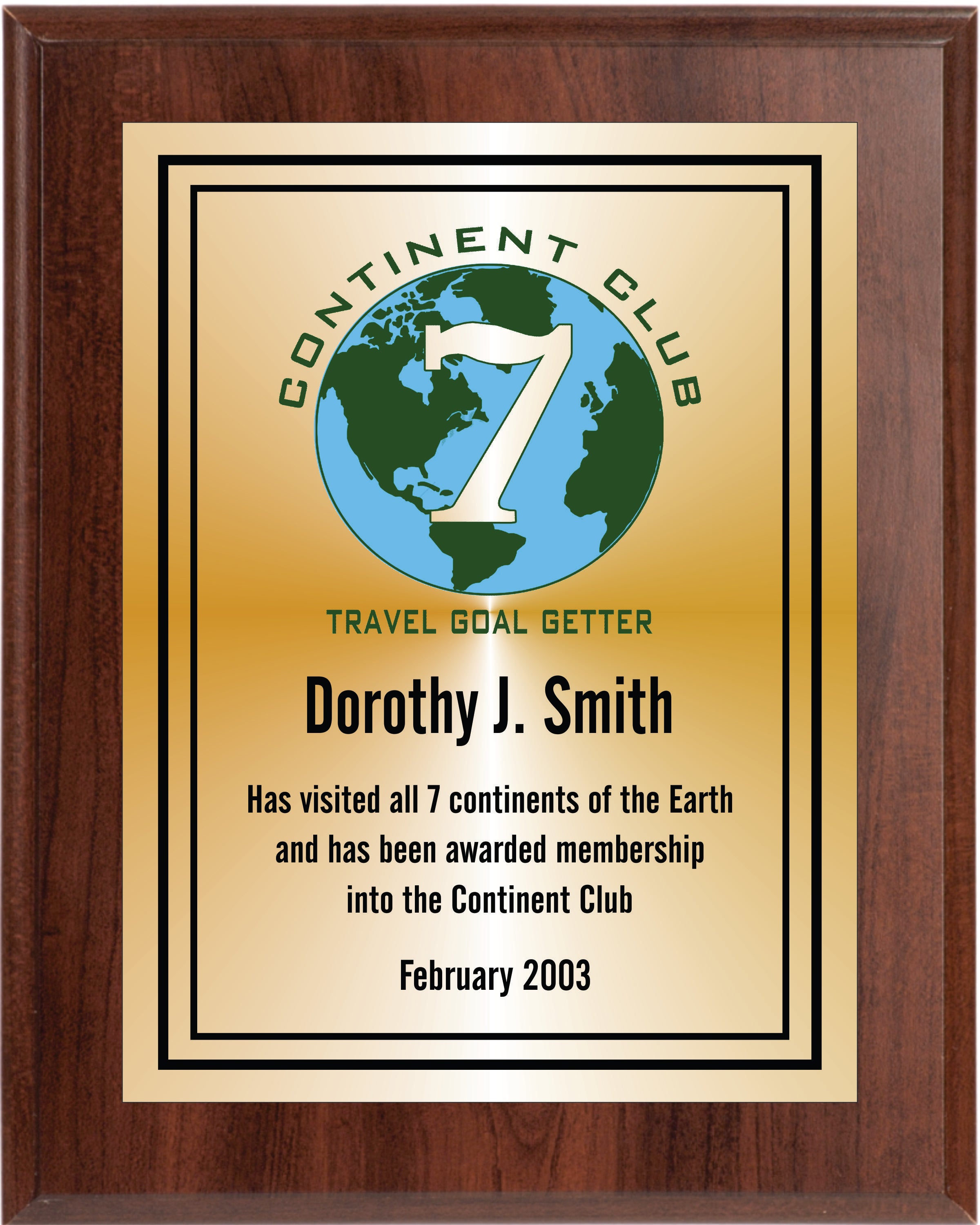 Continent Club Plaque - 7 x 9, cherry