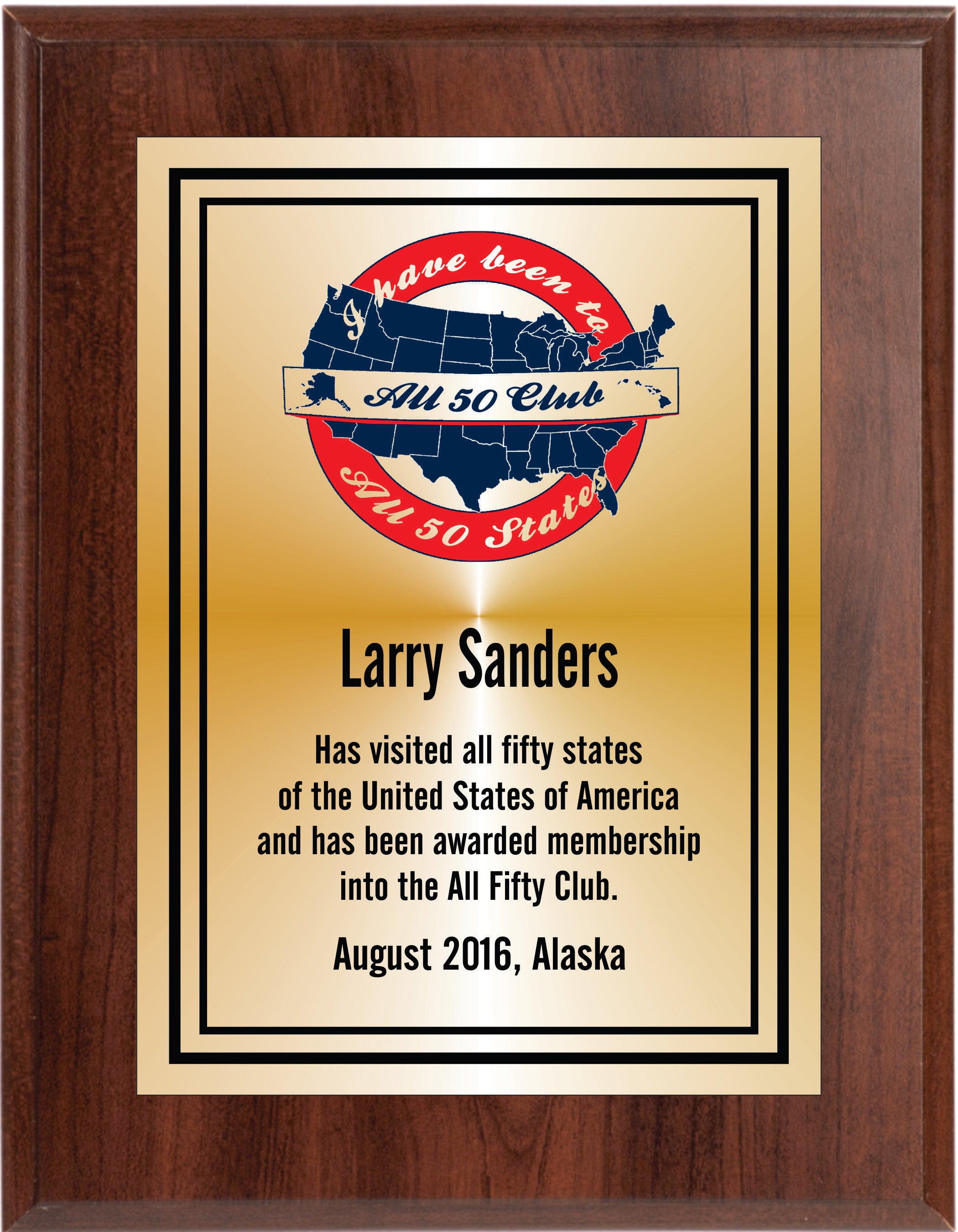 All Fifty Club Plaque - 7 x 9, cherry