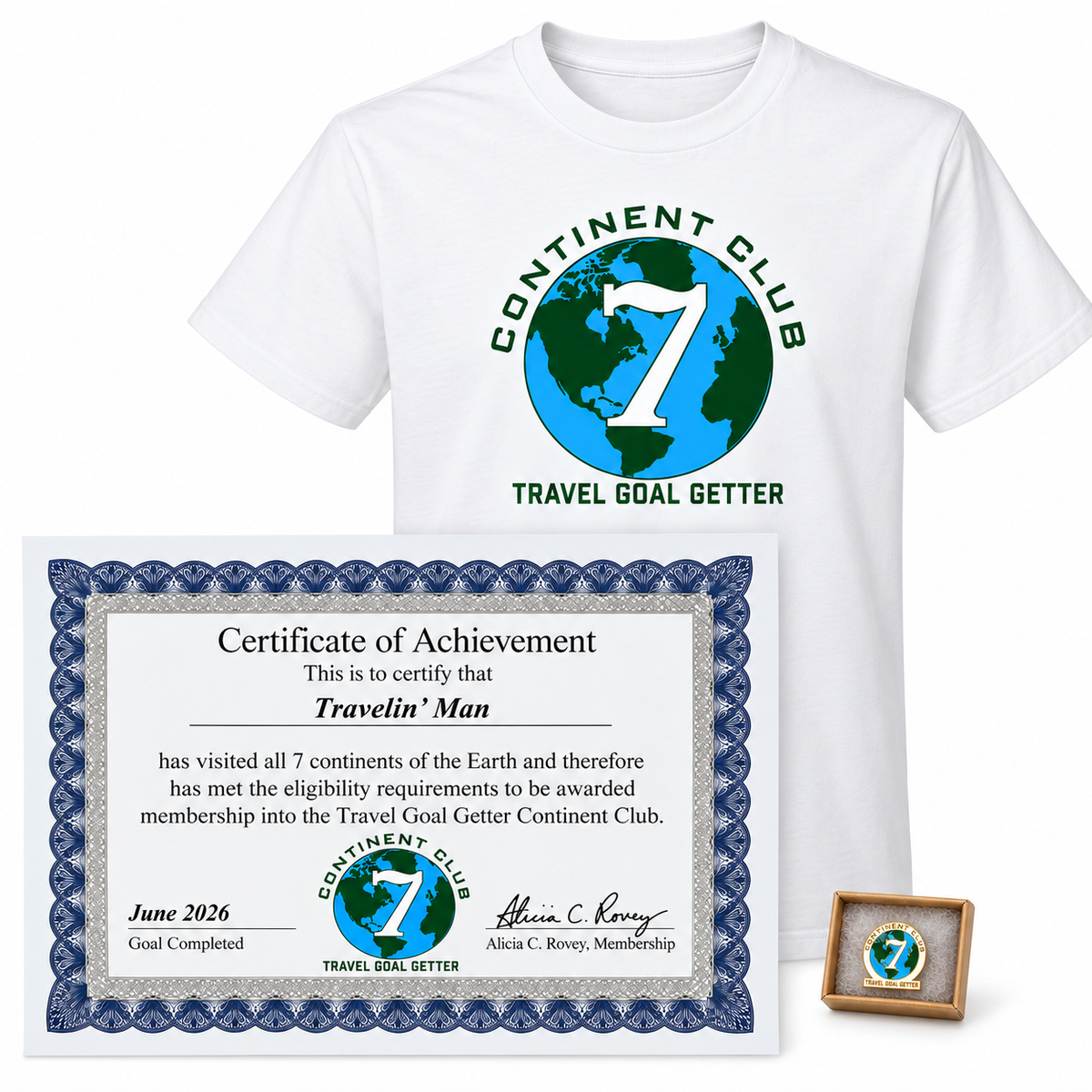 Continent Club Membership, Certificate, Pin, and T-shirt