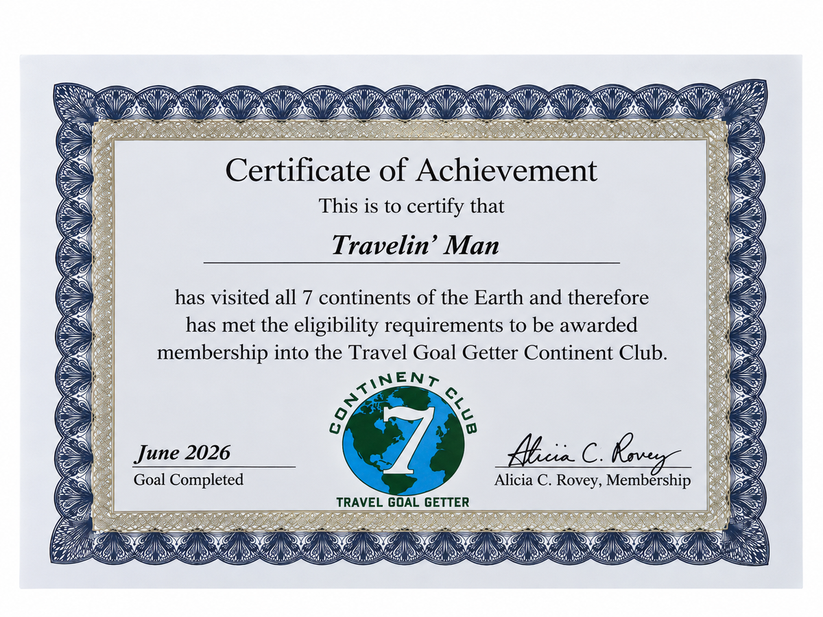 Continent Club Membership and Certificate